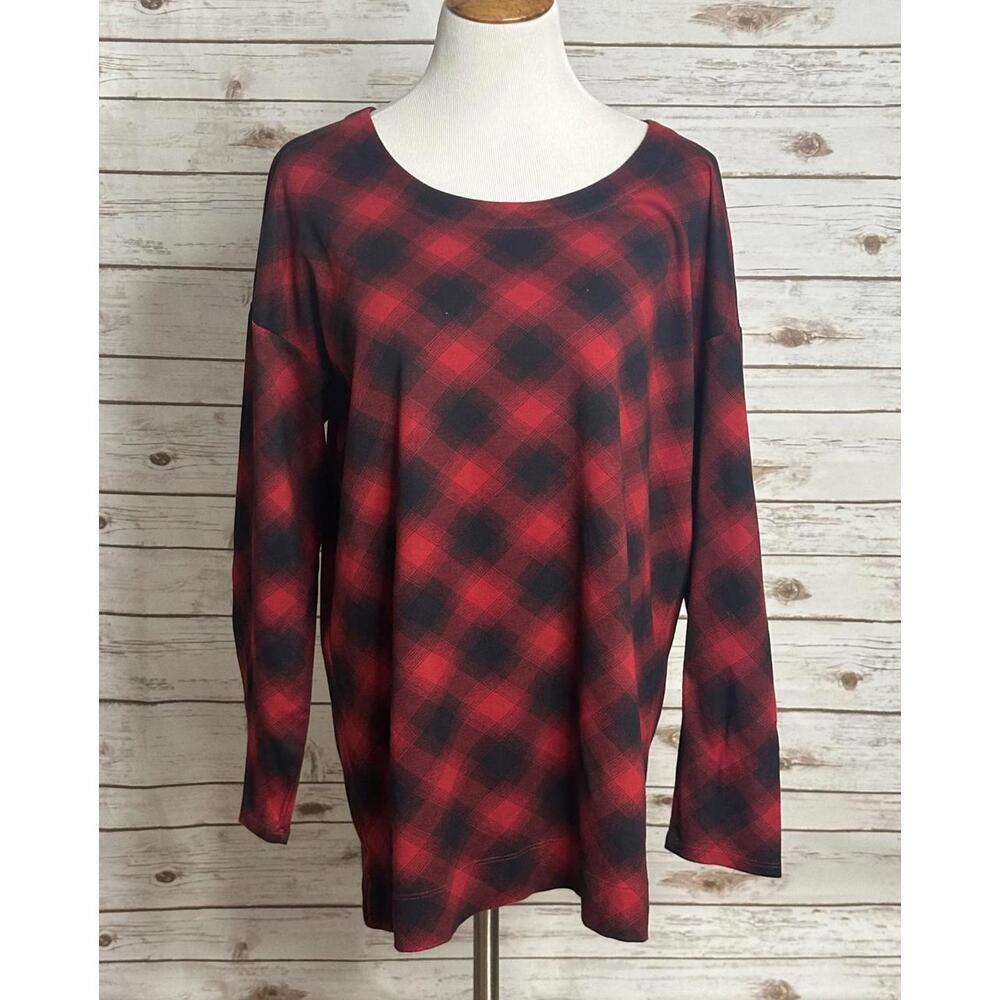 J. Jill red/black plaid loungewear Simply Supima scoop neck tunic Size Large